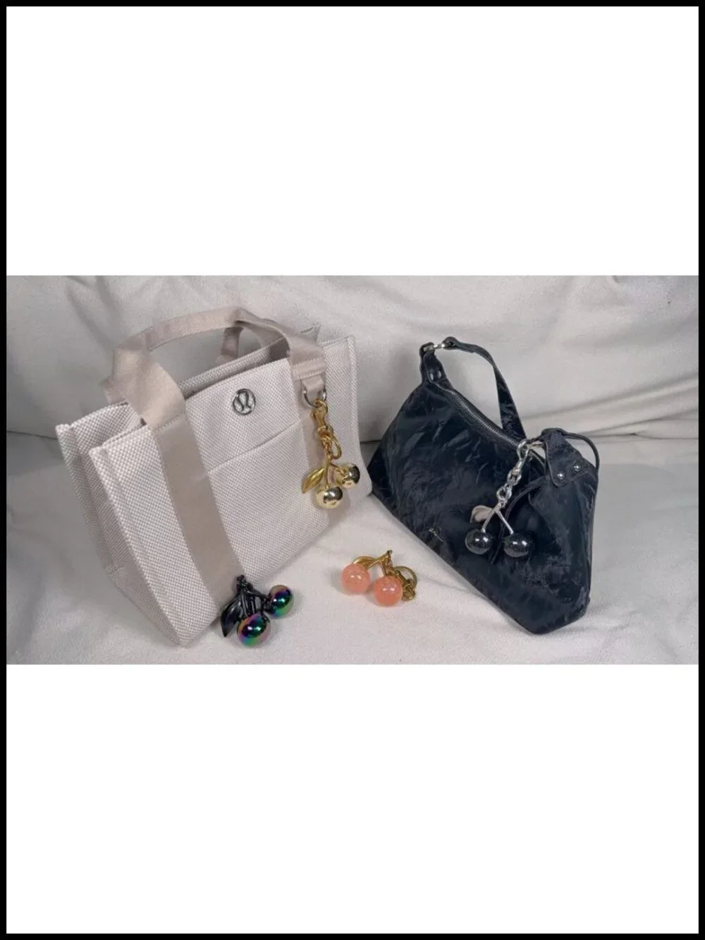 Cherry Bag Charm with Key Ring and Clip, Cute Resin and Metal Keychain for